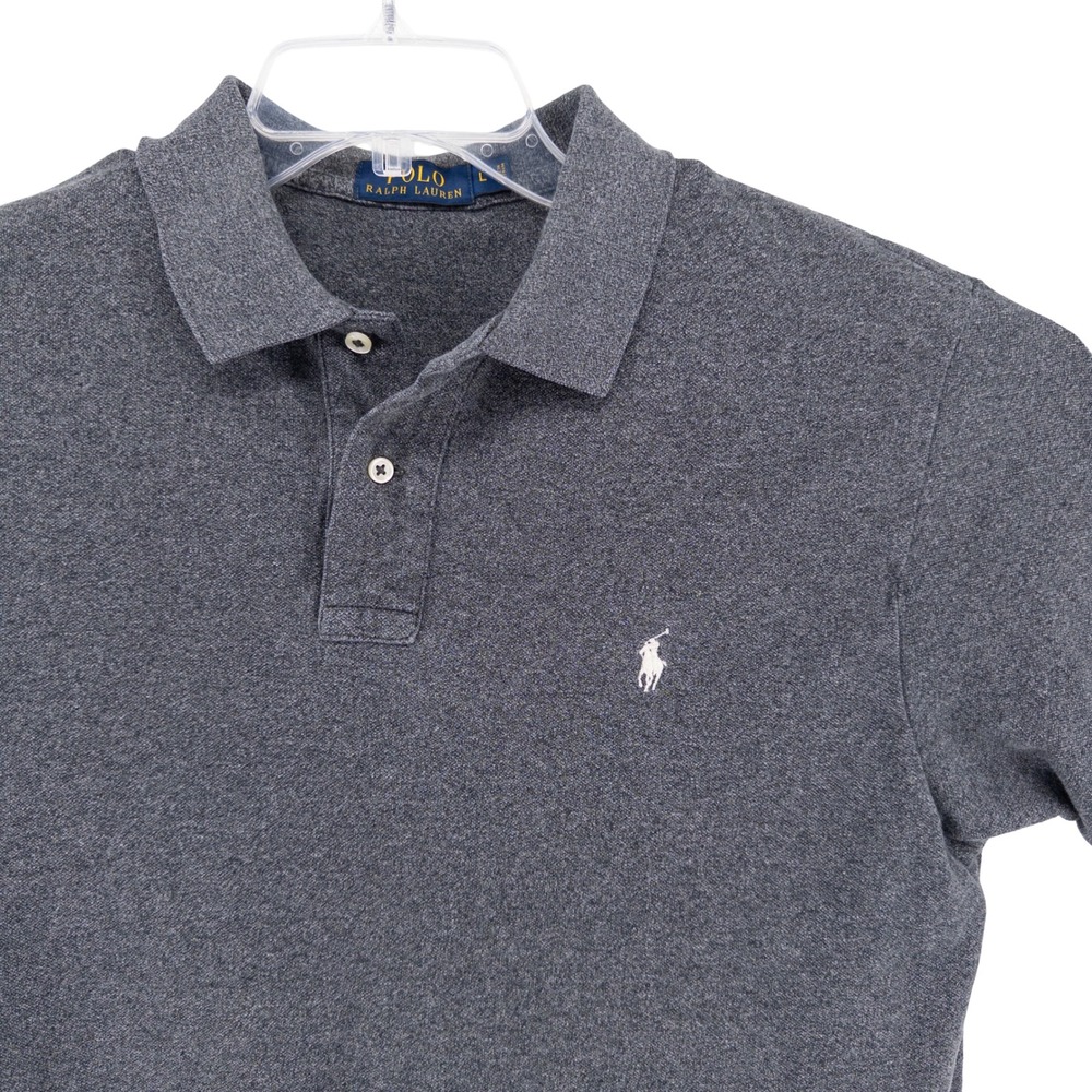 Polo Ralph Lauren Mens Large Pique Polo Shirt Grey Heathered Short Sleeve Preppy